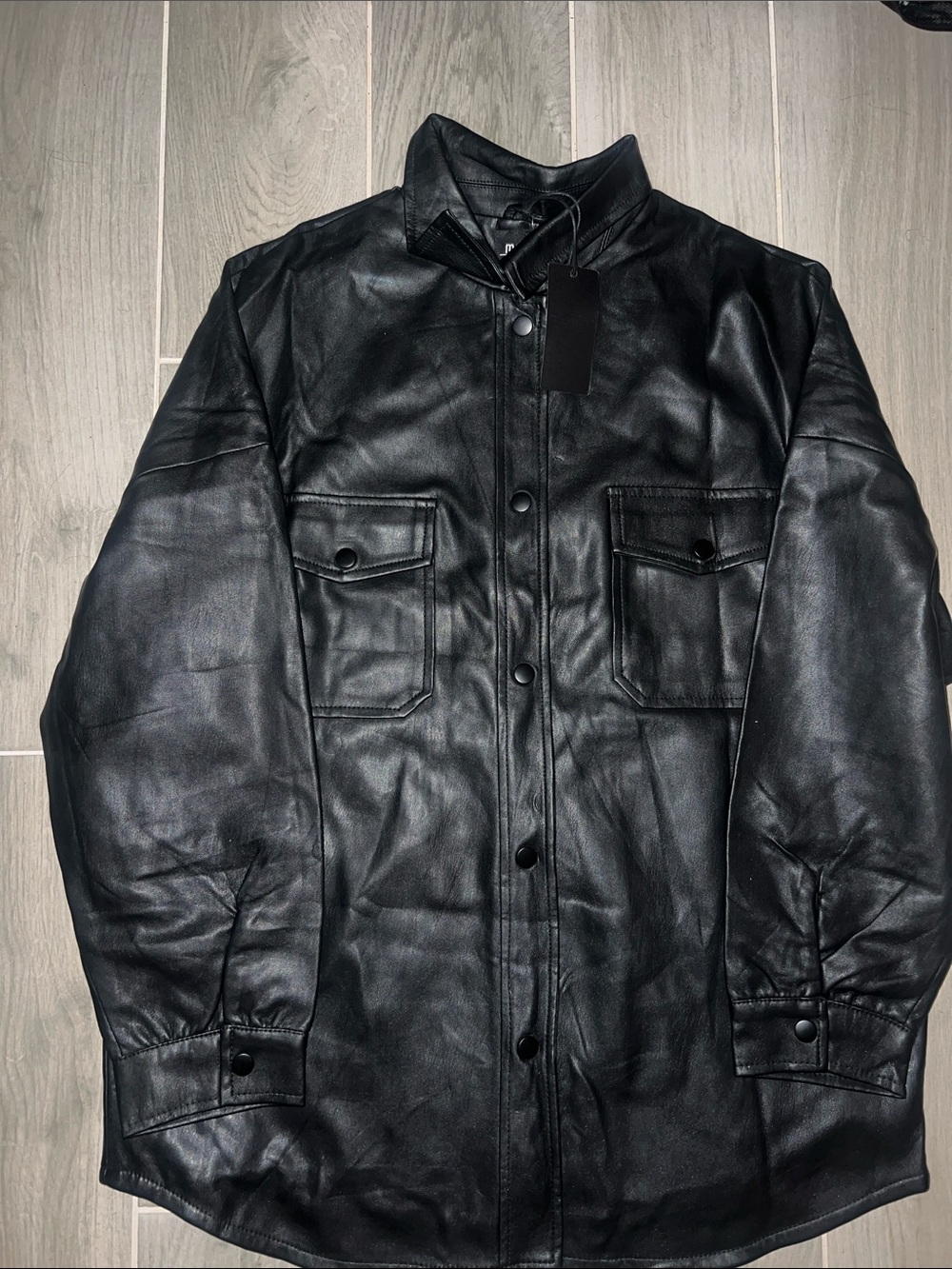 Men's Black Leather Button-Front Jacket